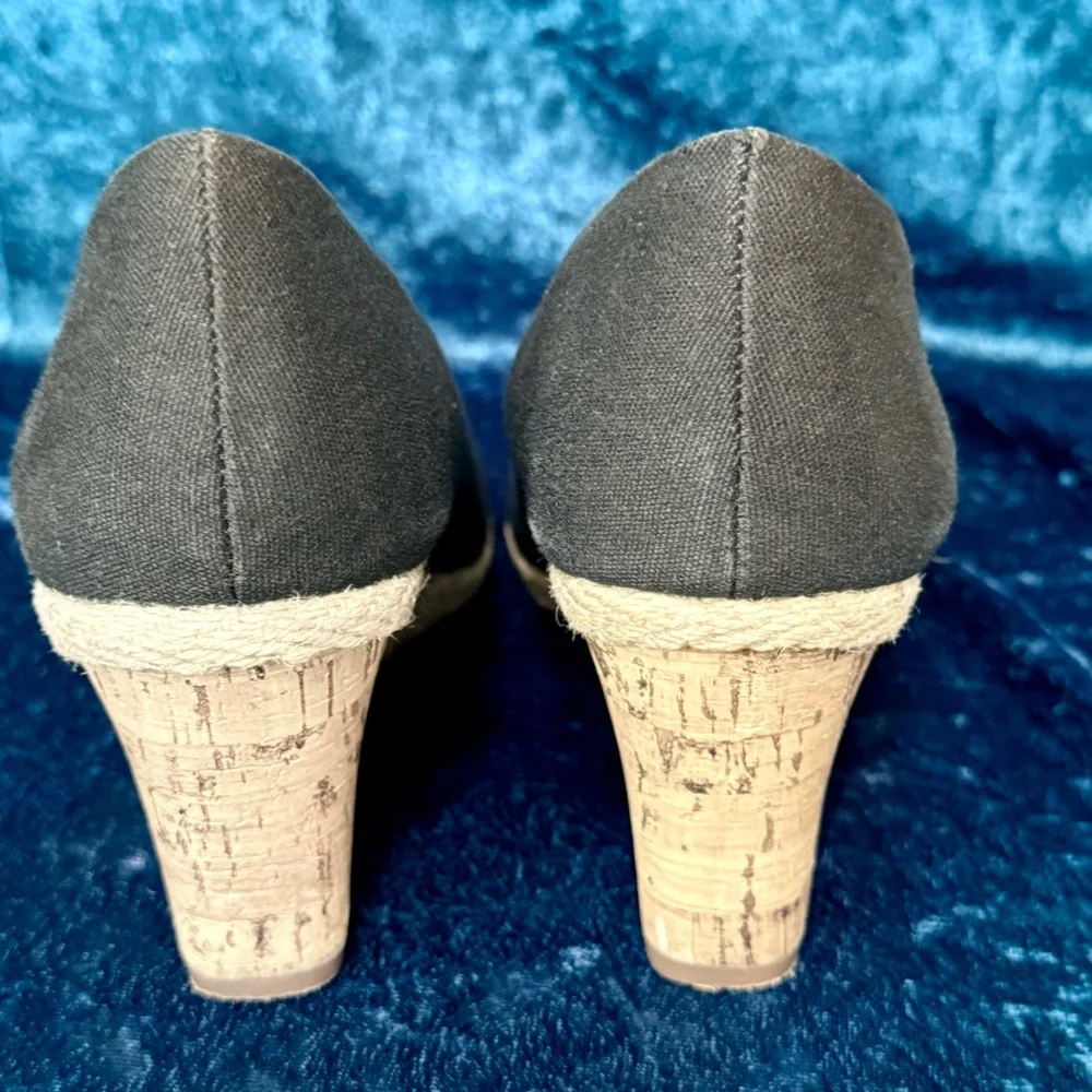 LifeStride Dexflex Black Canvas Cork Wedge‎ Sandals Size 8 Cushion Comfort